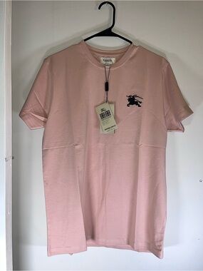 Burberry Light Pink Crewneck T-Shirt with Black Equestrian Logo